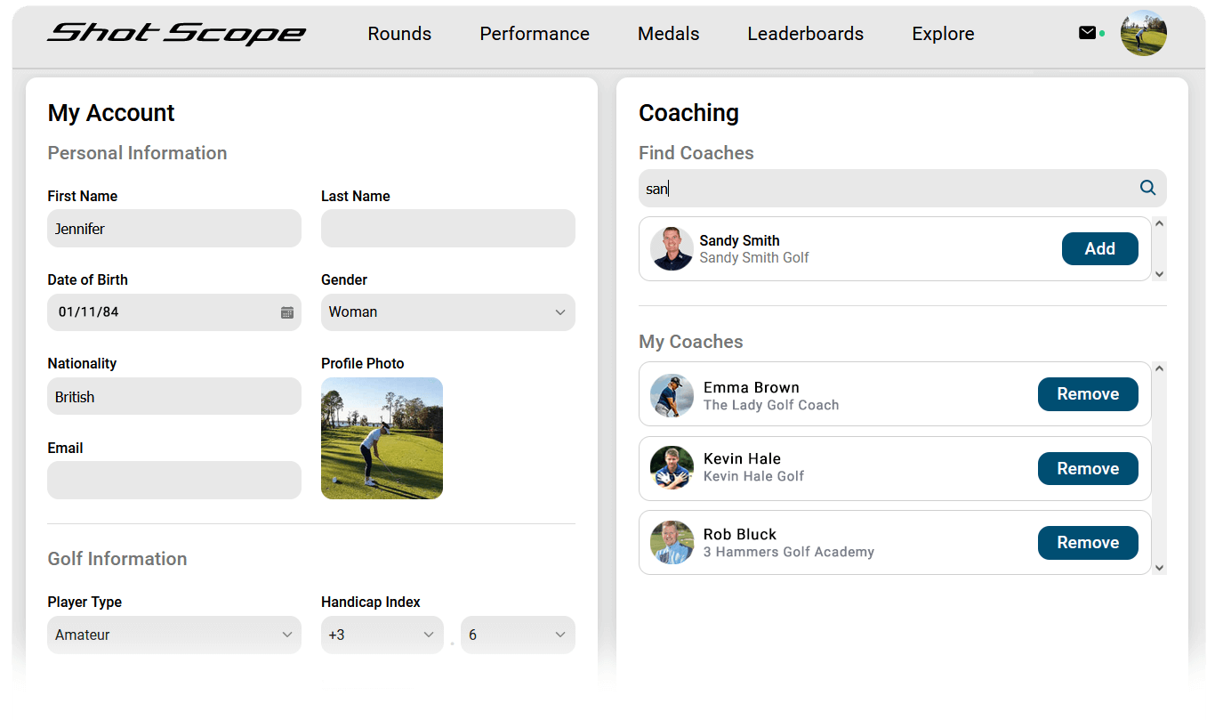 Shot Scope Coaching Account 