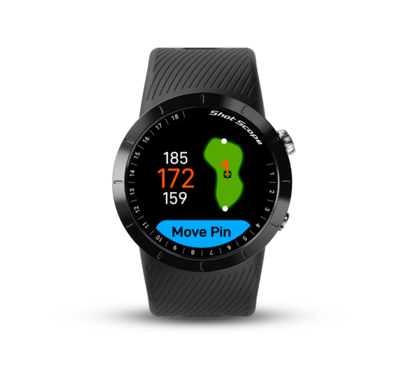 Front view of Prestige black X5 GPS watch with green view