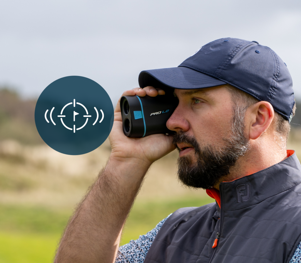 peter finch looking down a laser rangefinder with a target lock vibration icon on screen