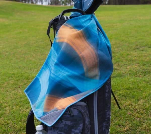 Shot Scope towel on golf bag