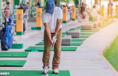 Golf practice at driving range