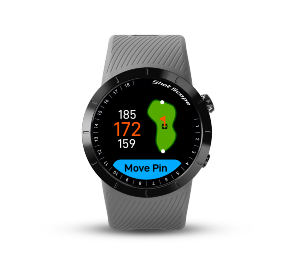 Front view of Grey X5 GPS watch with green view