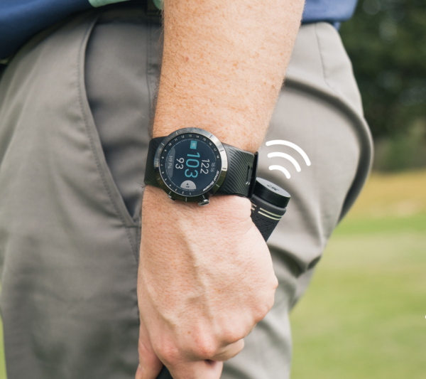 Male golfers wearing Prestige black X5 GPS shot tracking