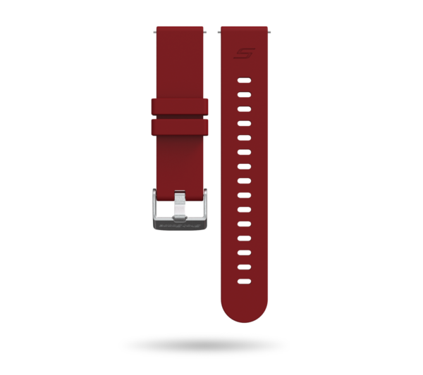 Front view of burgundy G5 watch strap