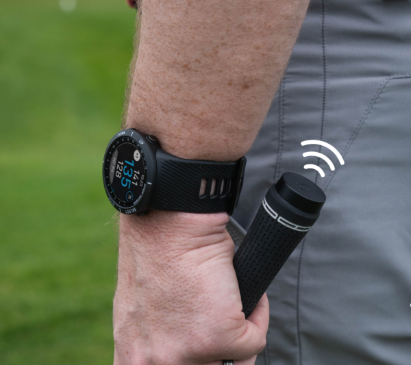 Male golfer wearing Black V5 GPS watch shot tracking