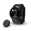 Front right view of stealth black X5 GPS watch with tracking tag