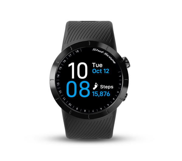 Front view of stealth black X5 GPS watch with clockface