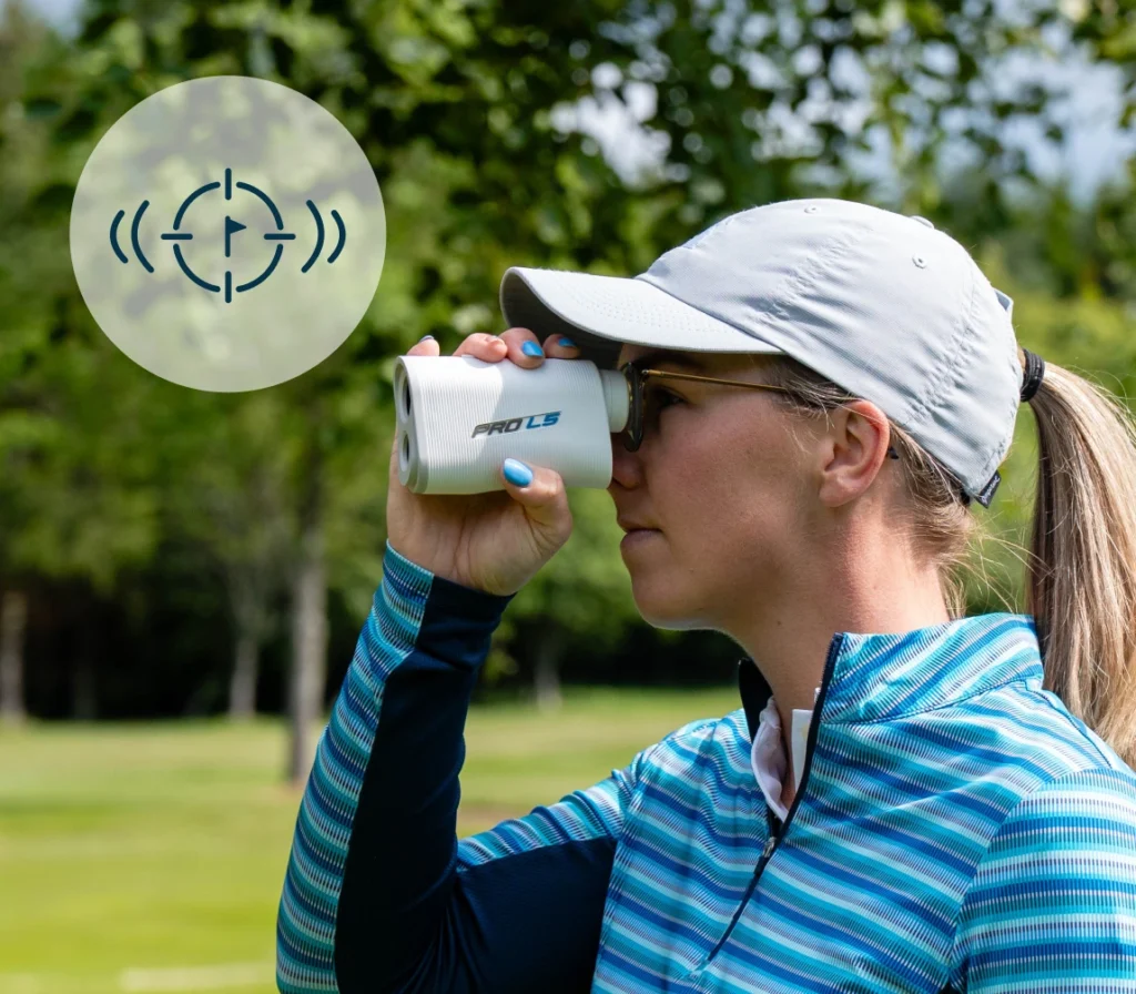 Golfer using the Shot Scope PRO L5 with Target-lock vibration