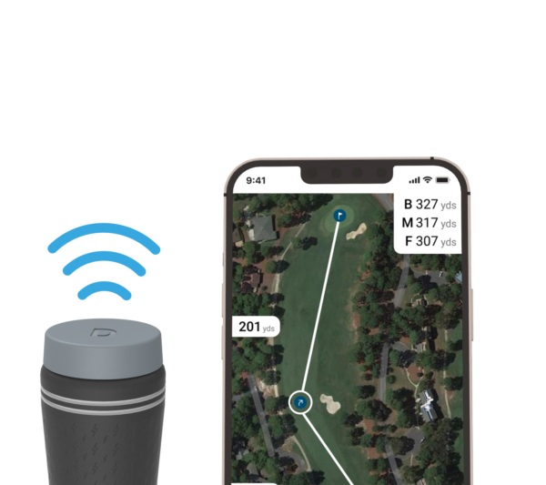 Front view of CONNEX tag in golf club shot tracking with a mobile phone