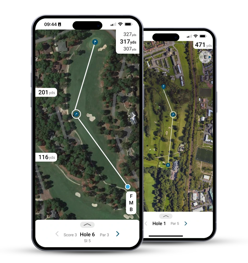 2 iphone screens showing gps aerial maps