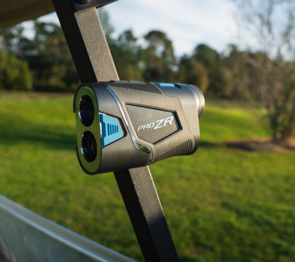 View of PRO ZR rangefinder mounted on a golf cart