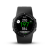 Front view of Black V5 GPS watch with front, middle and back screen in green