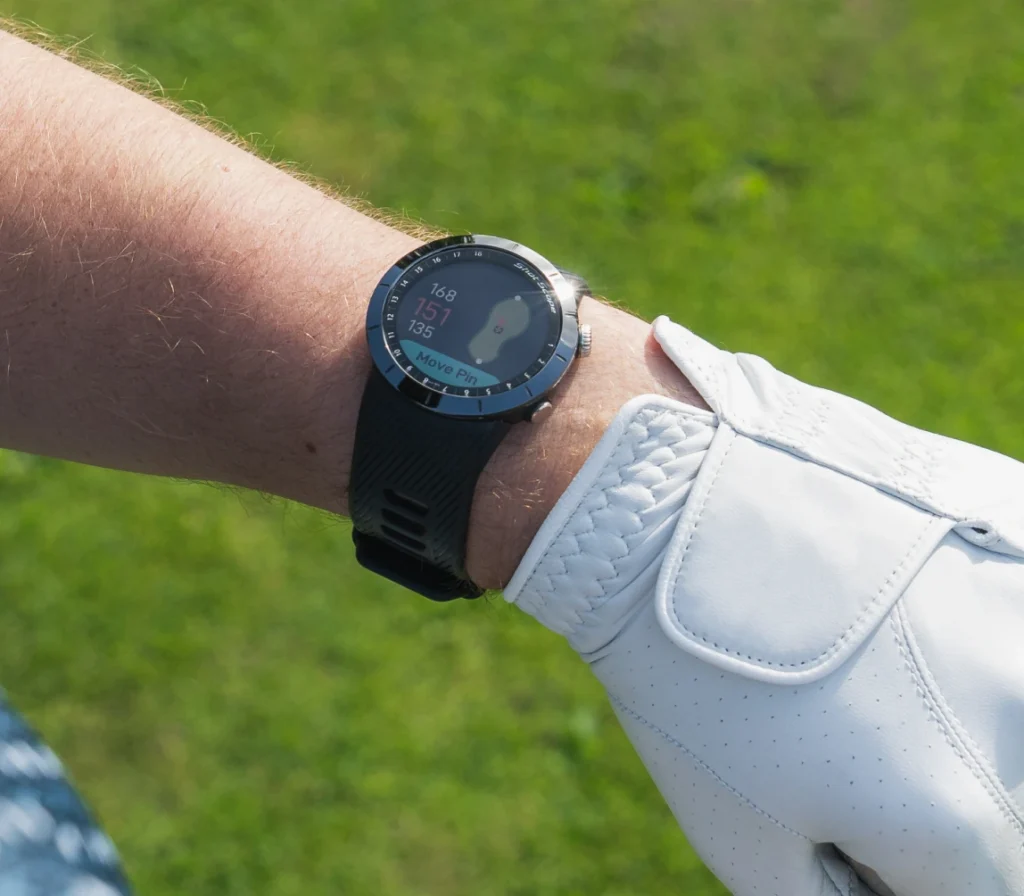 X5 on wrist with green-view & pin placement