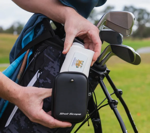 Golfer putting PRO X in carry case