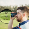 Male golfer using Blue PRO L2 rangefinder, side view with rangefinder optics