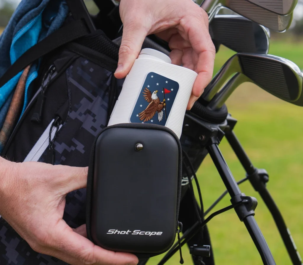Golfer putting PRO X in carry case